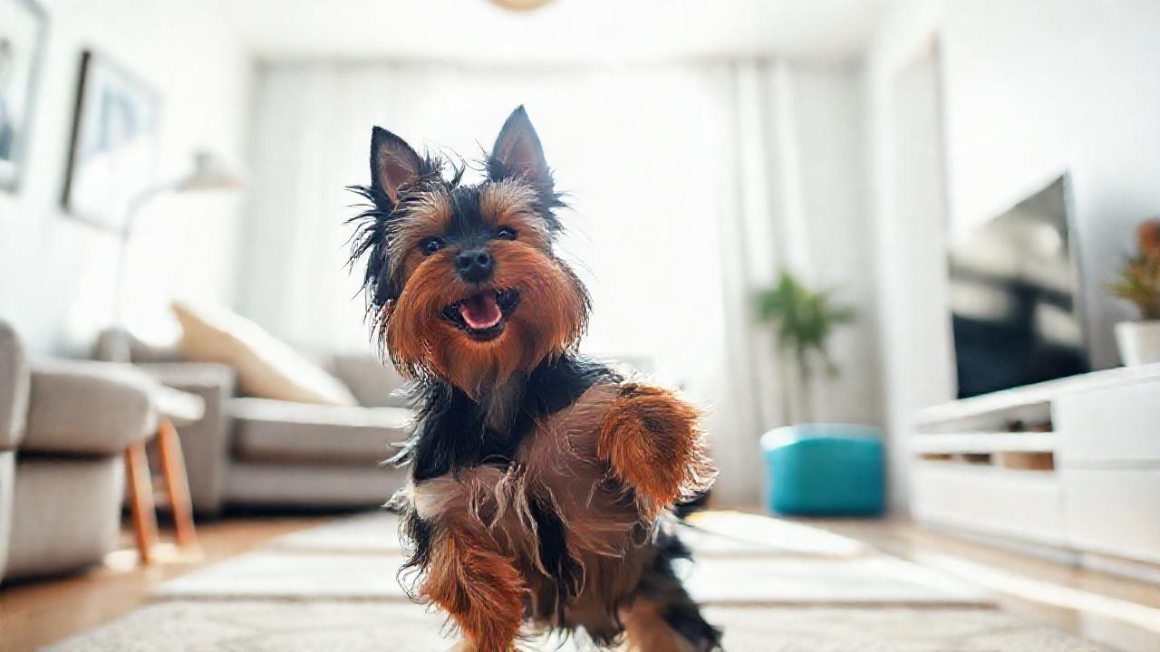 Un terrier energético luce feliz en casa