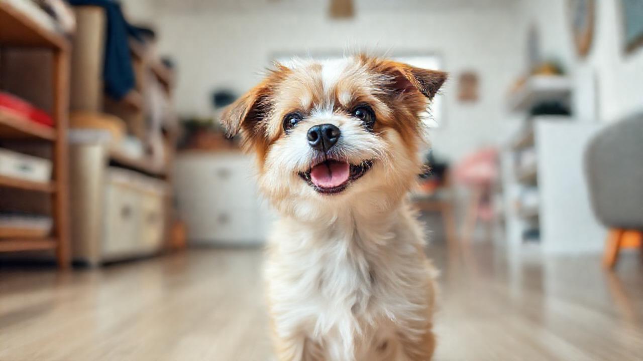 Un perro pequeño feliz en calma