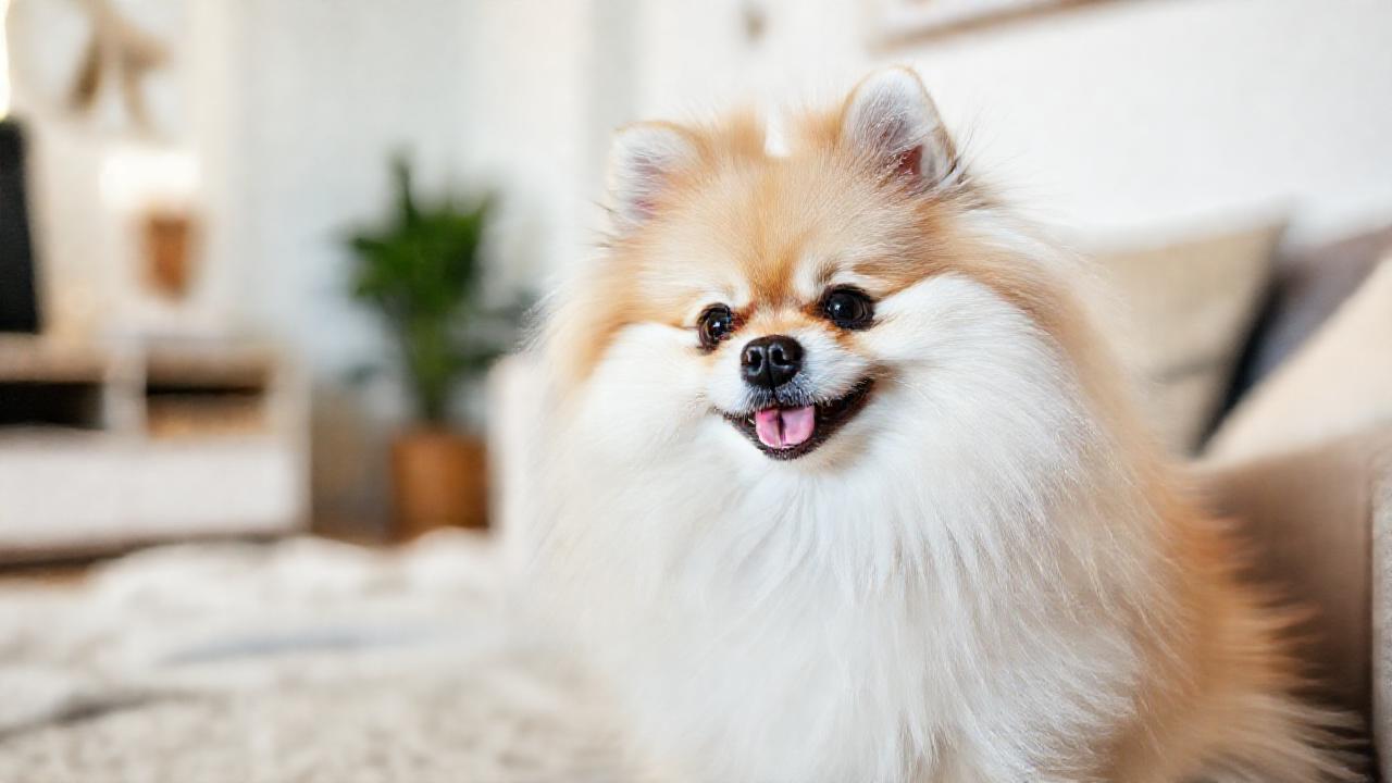 Un Pomerania feliz en un hogar cálido